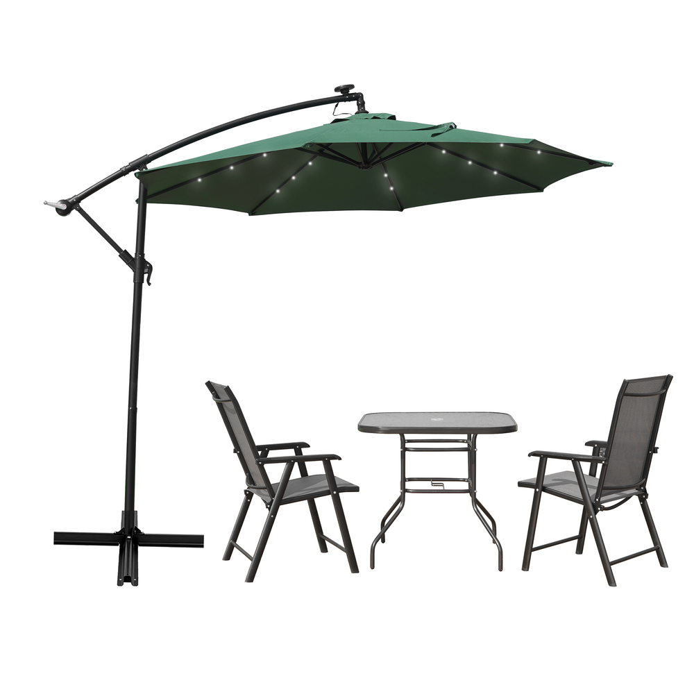 Outdoor 10 Ft Offset Cantilever Hanging Patio Umbrella With Solar Powered LED. Picture 16