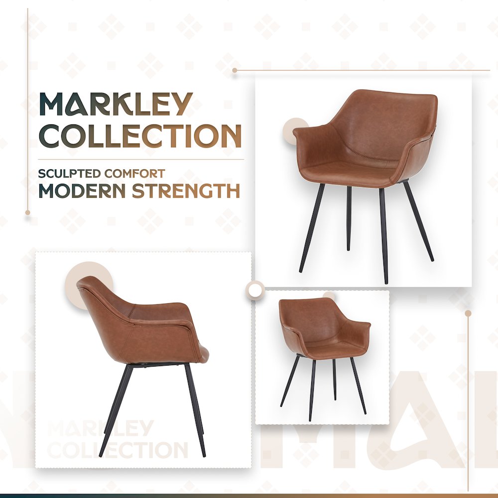 Markley Modern Leather Dining Arm Chair With Metal Legs. Picture 6