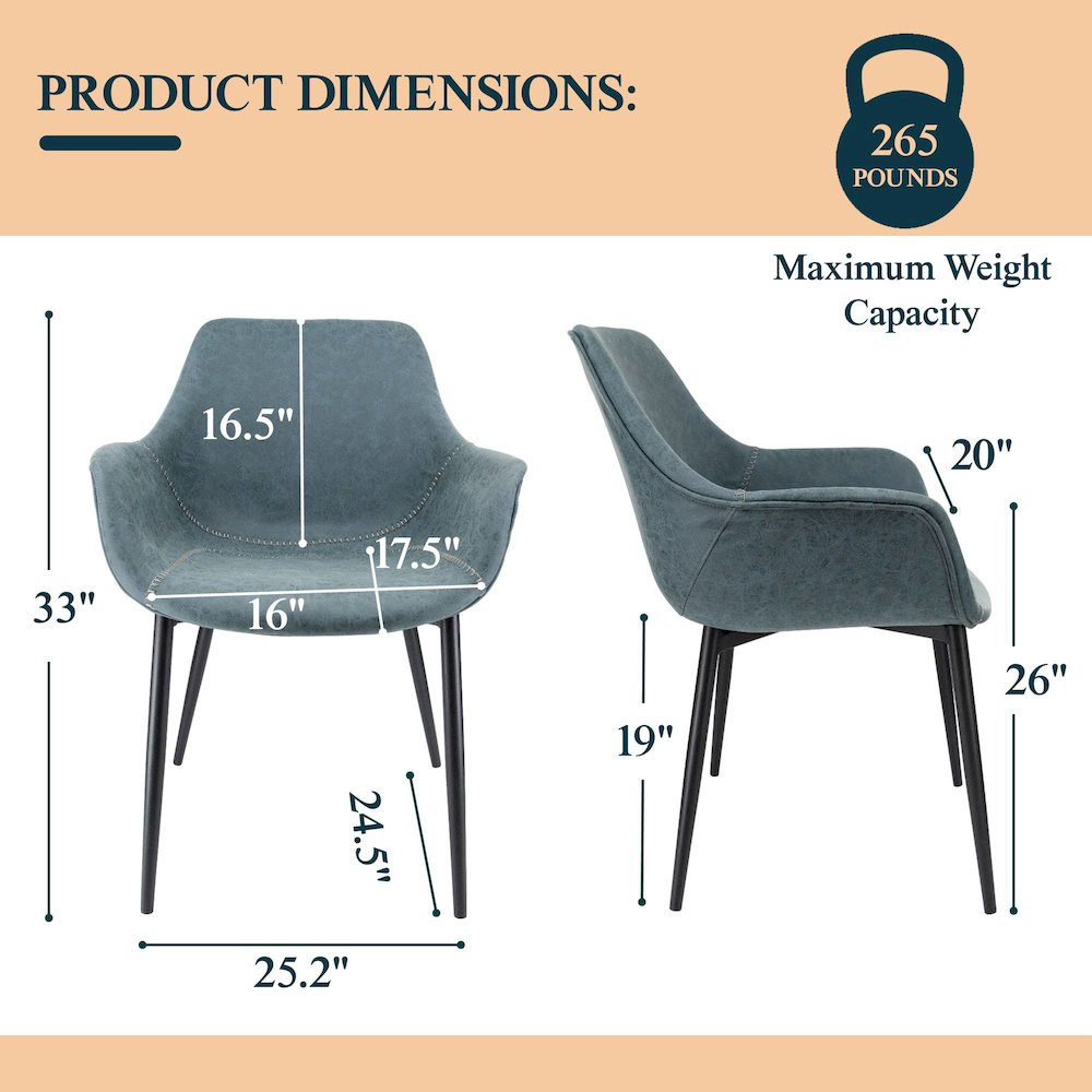 Markley Modern Leather Dining Arm Chair With Metal Legs Set of 4. Picture 7