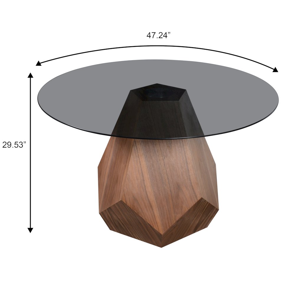 Nebo Modern Dining Table in Walnut Base with BLack Glass Top. Picture 11
