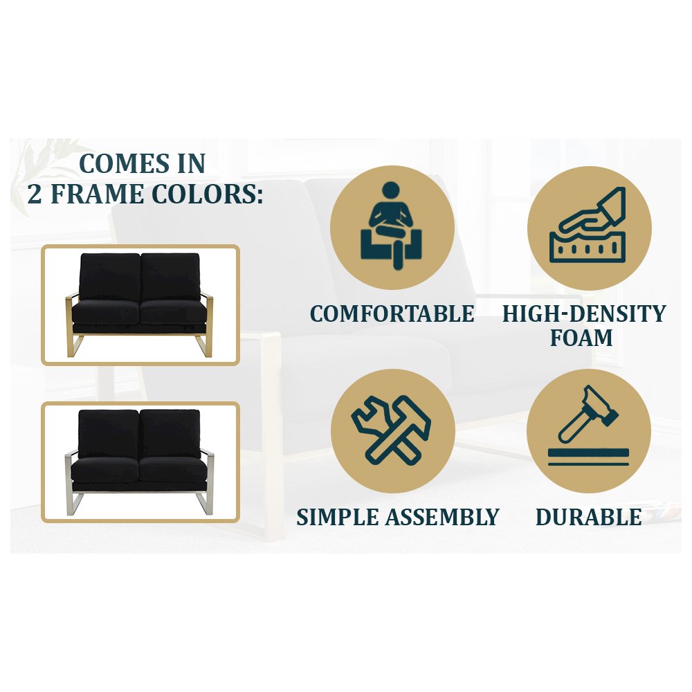 Jefferson Contemporary Modern Velvet Loveseat With Gold Frame. Picture 10