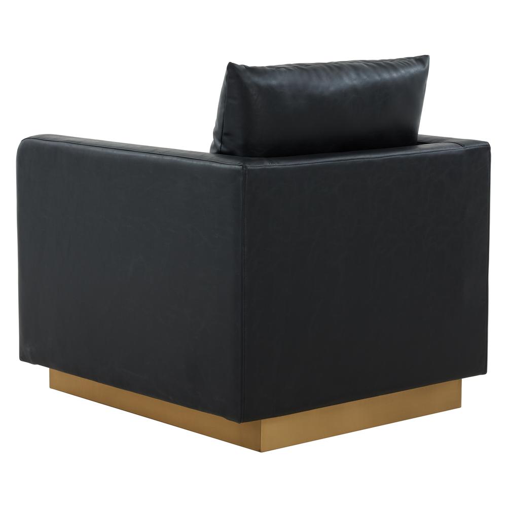 LeisureMod Nervo Leather Accent Armchair With Gold Frame, Black. Picture 7
