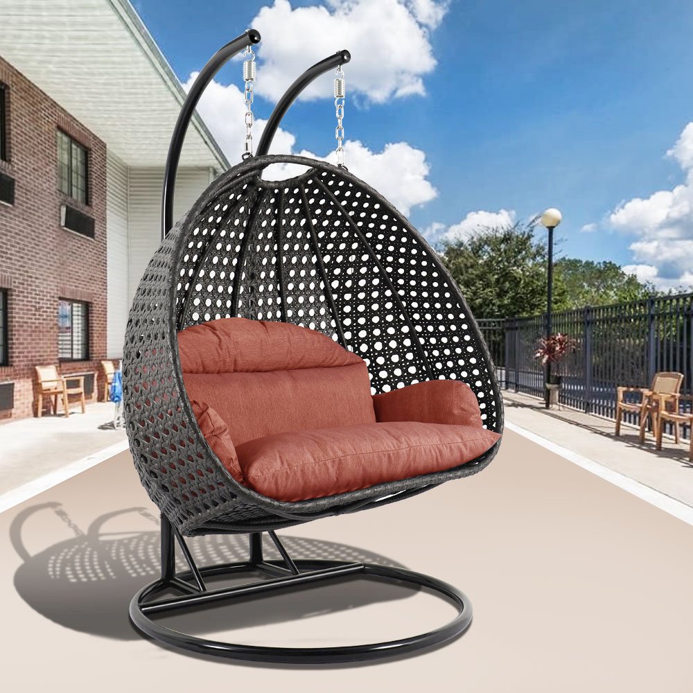 Charcoal Wicker Hanging 2 person Egg Swing Chair. Picture 1