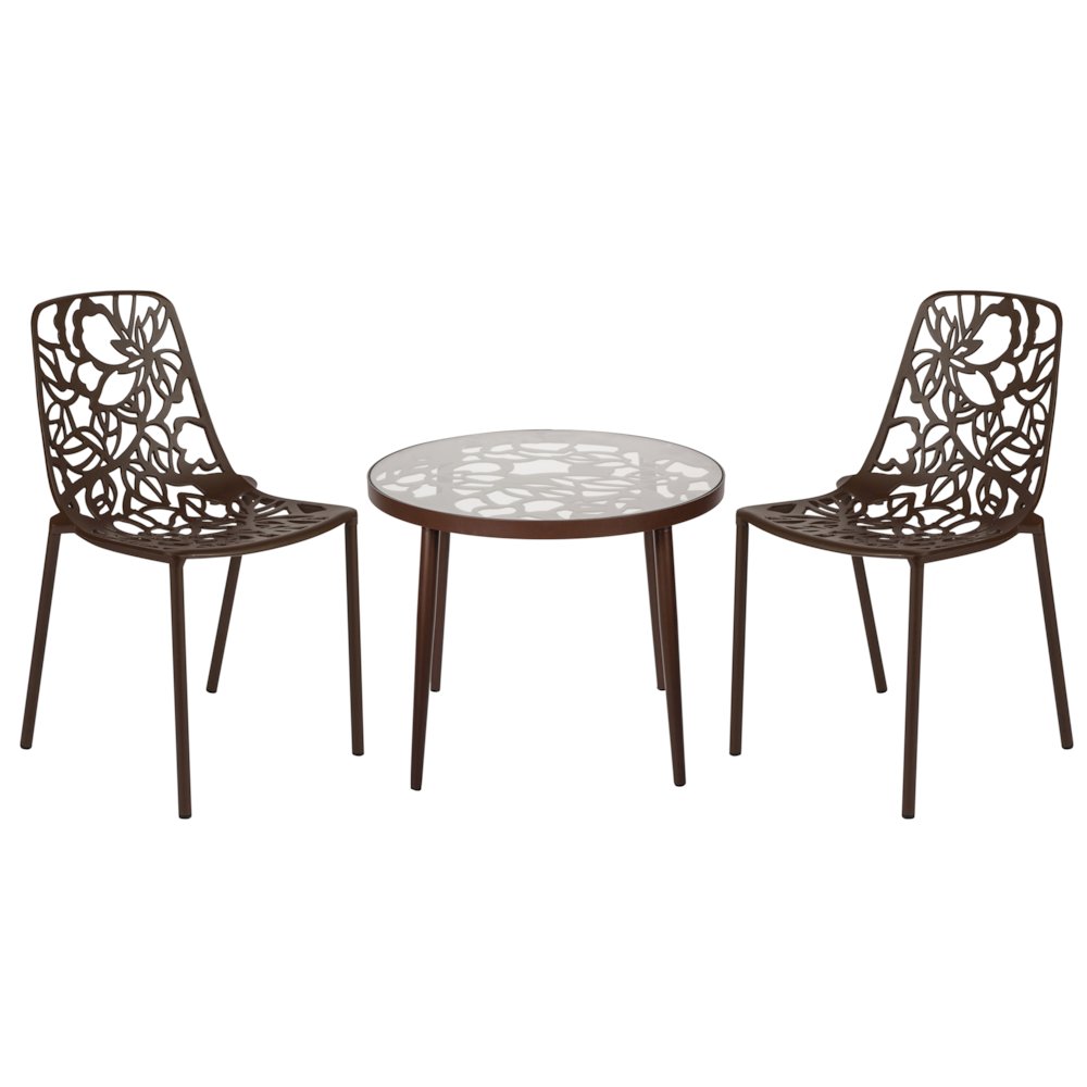 Devon Mid-Century Modern 3-Piece Aluminum Outdoor Patio Dining Set. Picture 2