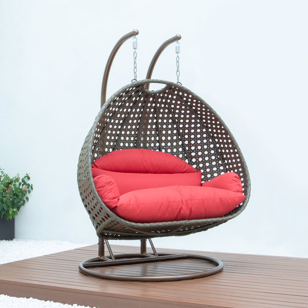 Beige Wicker Hanging 2 person Egg Swing Chair. Picture 5