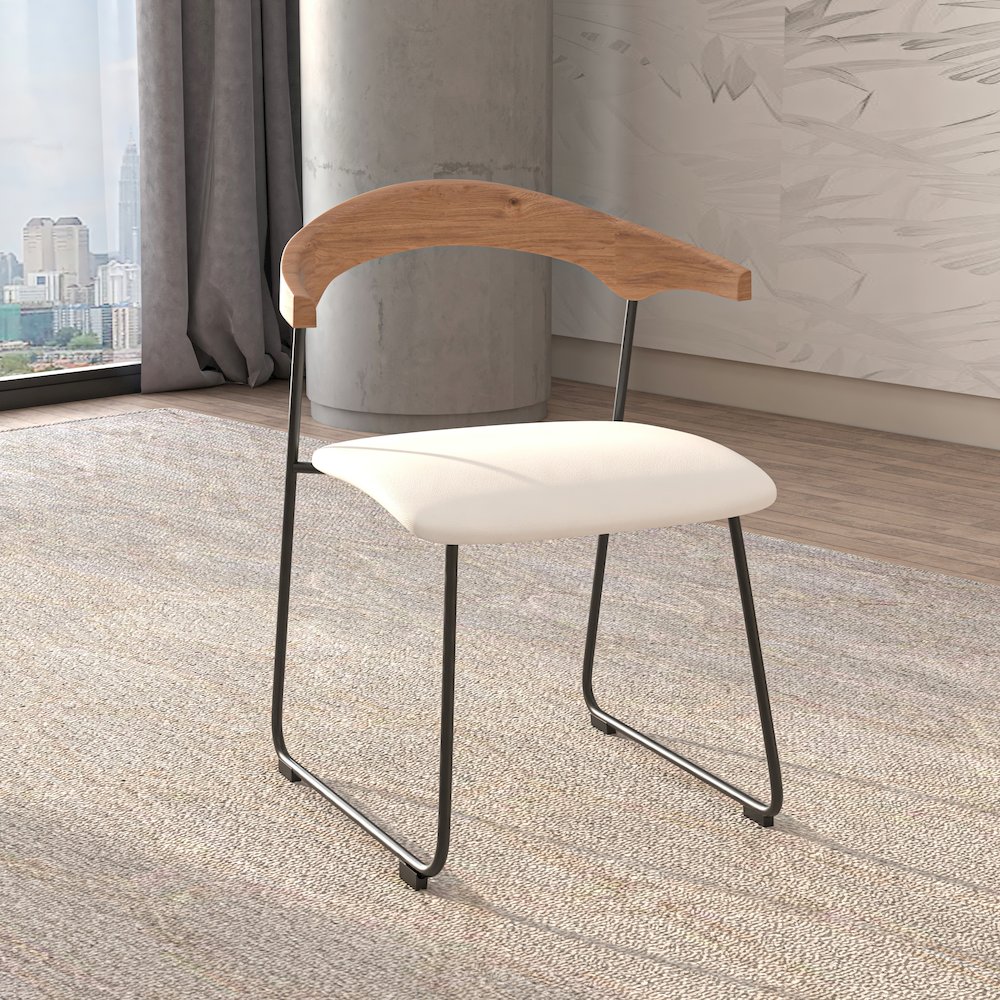 Lyra Collection Modern Chair in Natural Wood back and White Seat. Picture 9