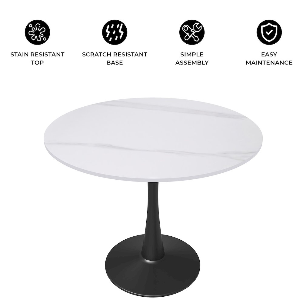 Bristol 31" round dining table Black base with White Sintered stone Top. Picture 8