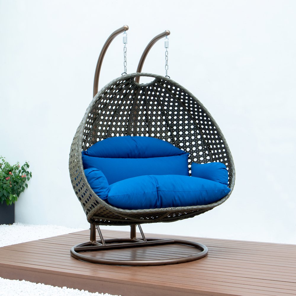 Beige Wicker Hanging 2 person Egg Swing Chair. Picture 8