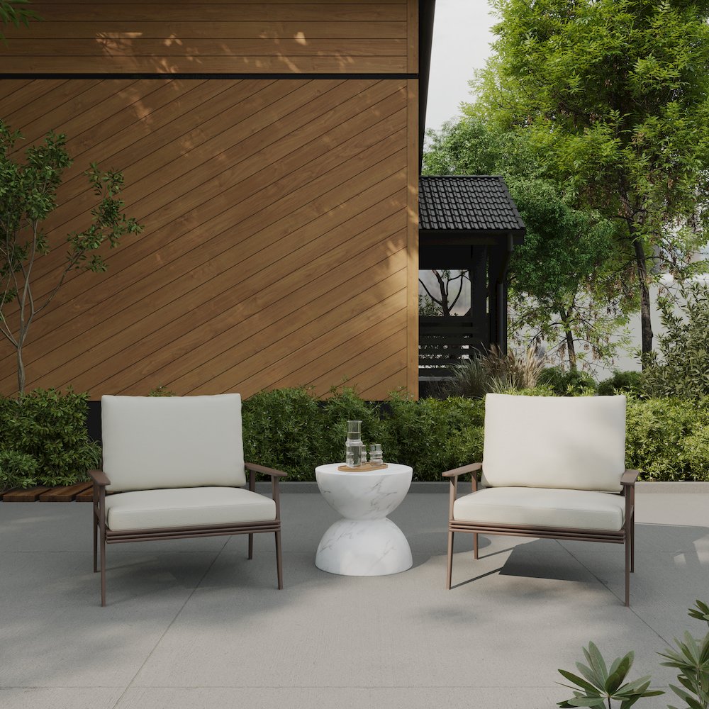 Sage Collection Fiberglass Outdoor Side Table in Marbled White. Picture 8