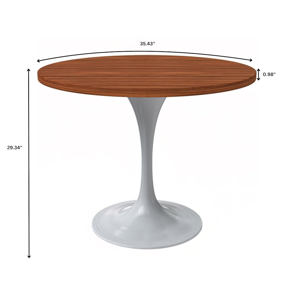 Verve Collection 36 Round Dining Table, White Base with Cognac Brown MDF Top. Picture 6