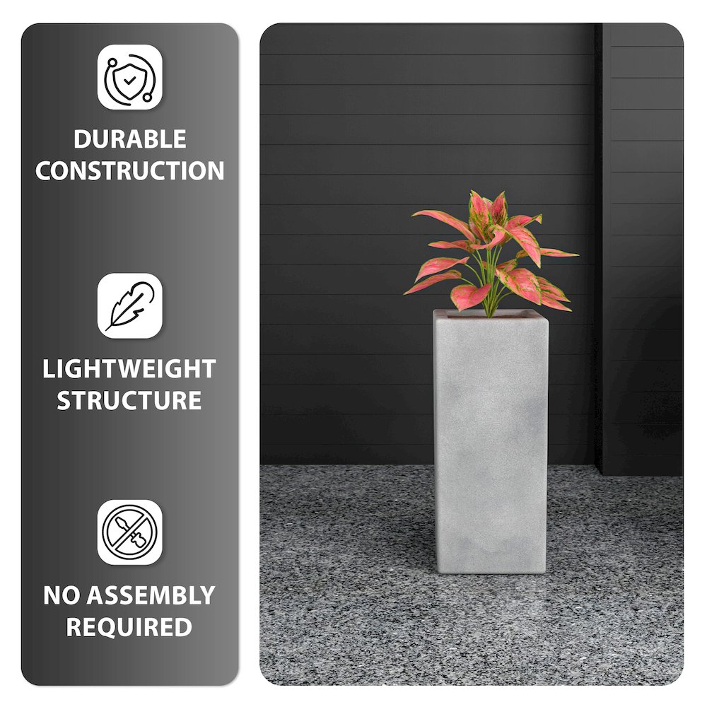 Terra Series Poly Stone Plant...n Aged Concrete 10.2" x 10.2" 23.6" High. Picture 17