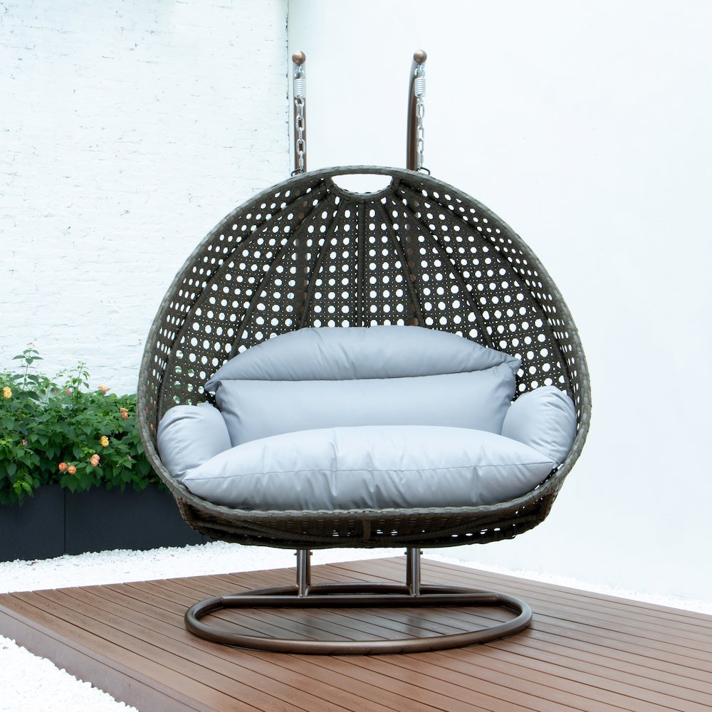 Beige Wicker Hanging 2 person Egg Swing Chair. Picture 8