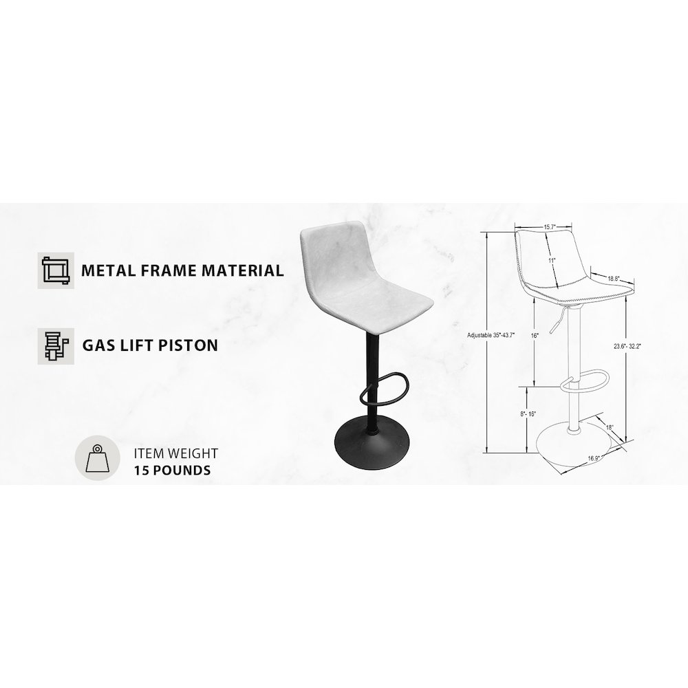 Tilbury Modern Adjustable Bar Stool in Light Grey. Picture 5
