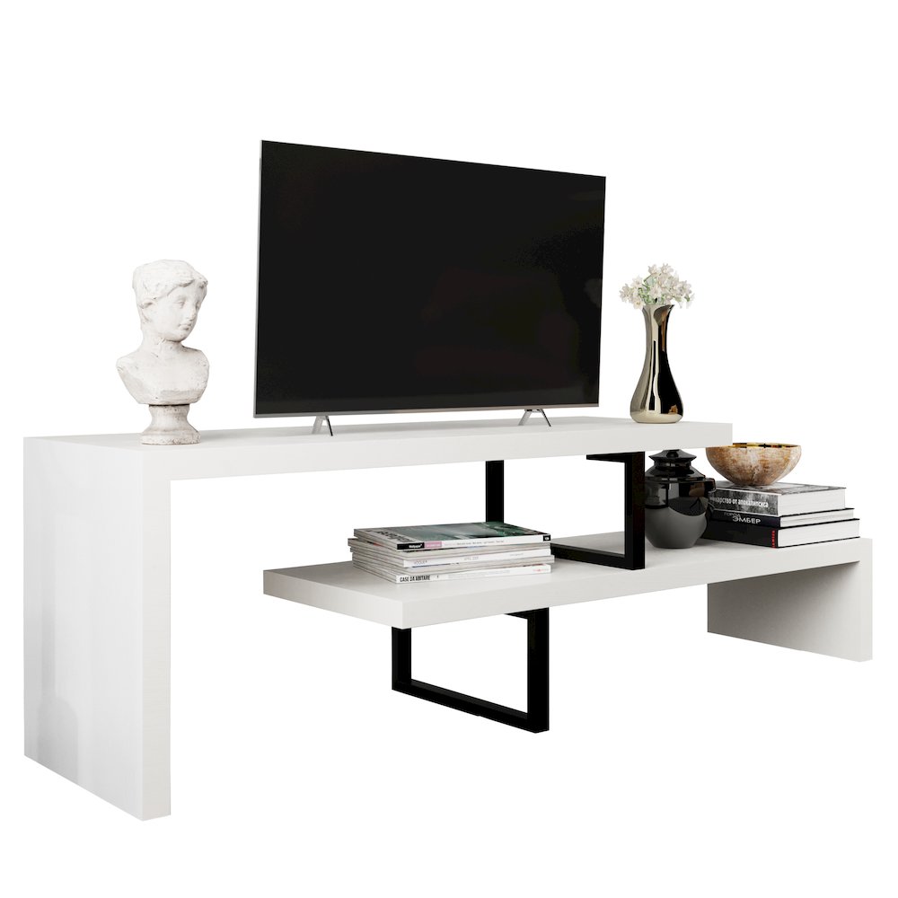 Orford Mid-Century Modern TV Stand in White. Picture 7