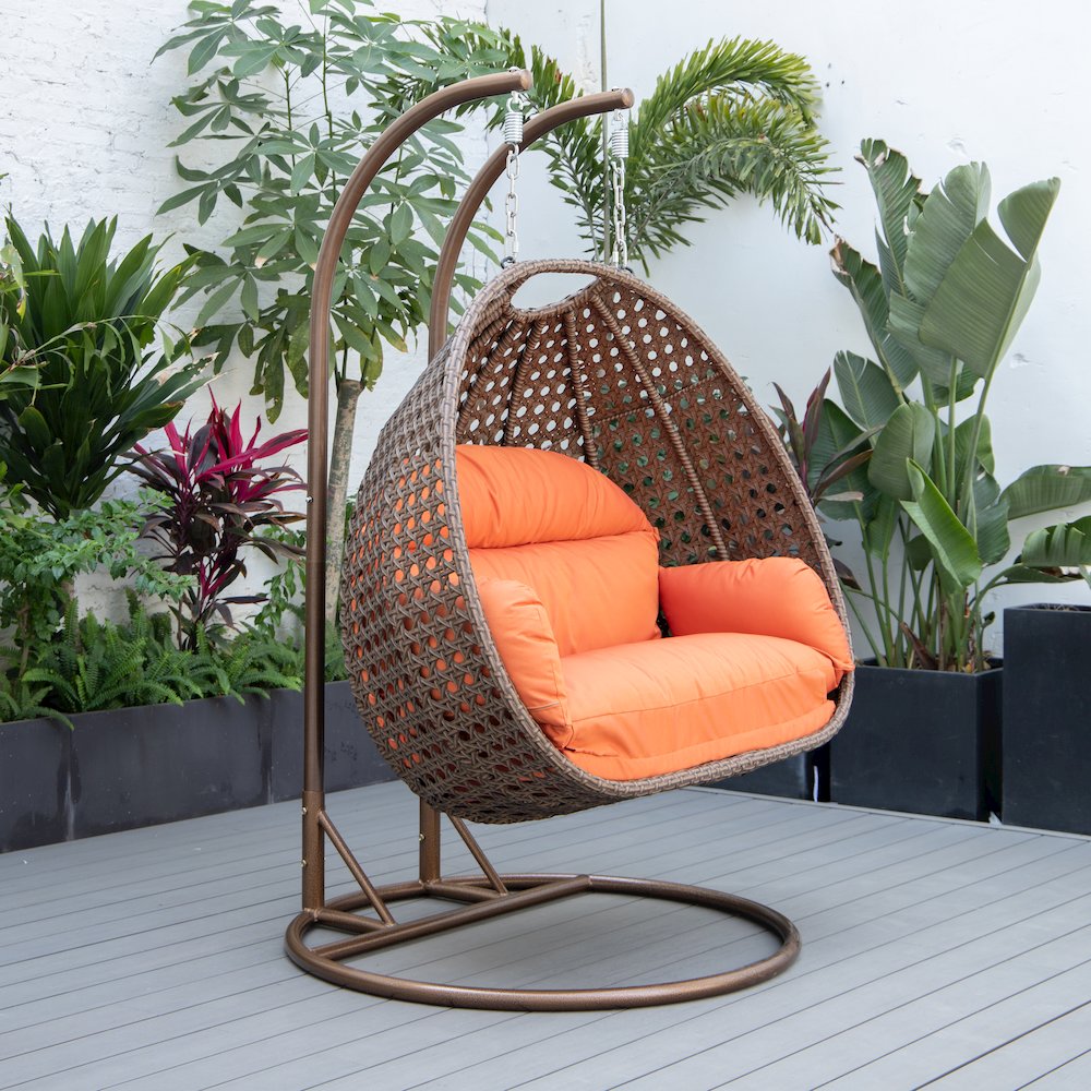 Mendoza Dark Brown Wicker Hanging 2 person Egg Swing Chair. Picture 3