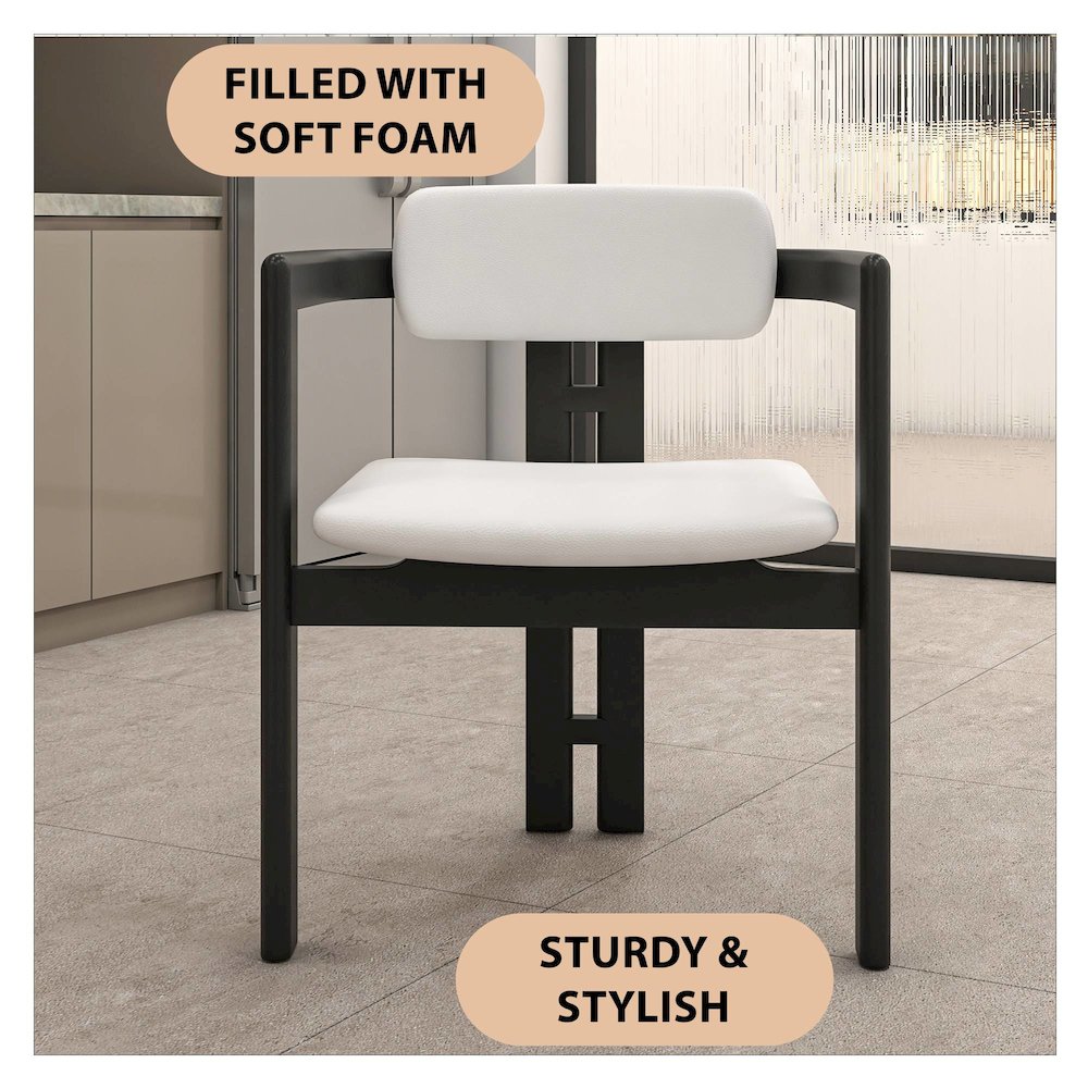 Velo Series Modern Dining Chair in Black Wood with Off White Seat. Picture 5