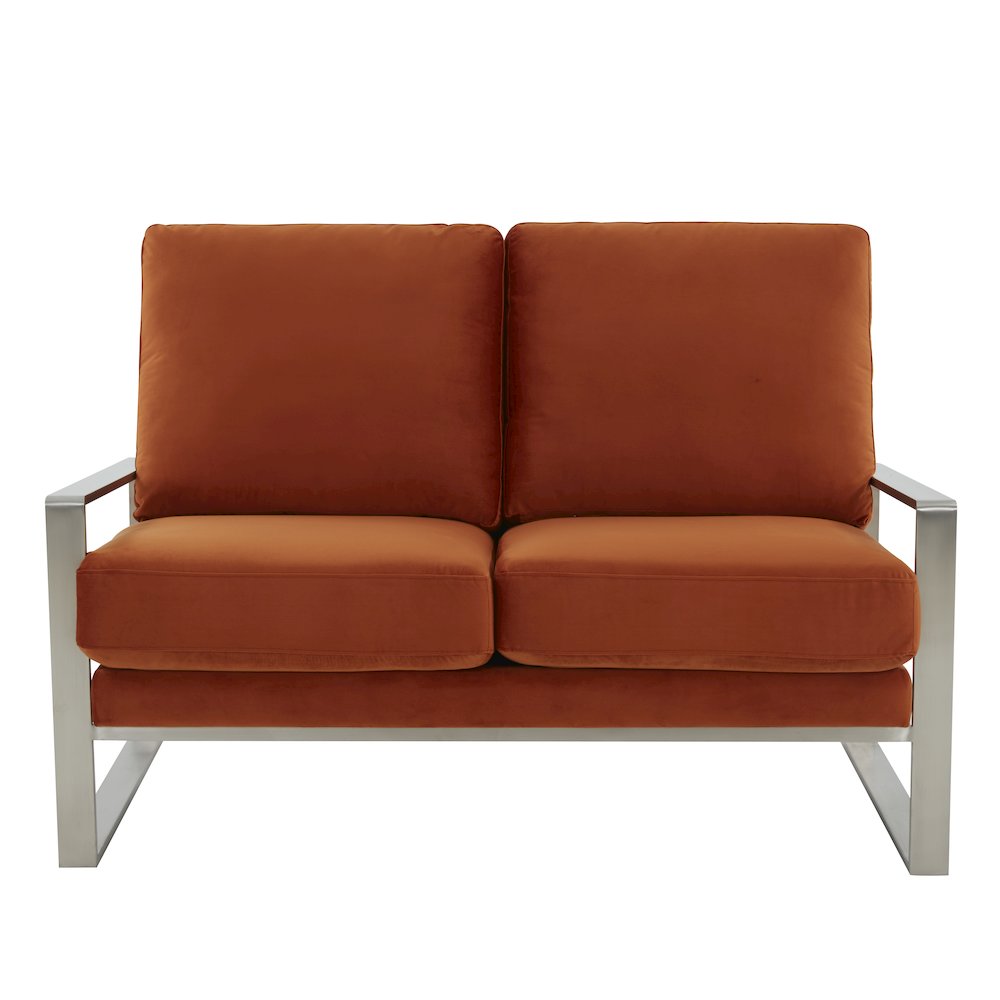Jefferson Contemporary Modern Velvet Loveseat With Silver Frame. Picture 3