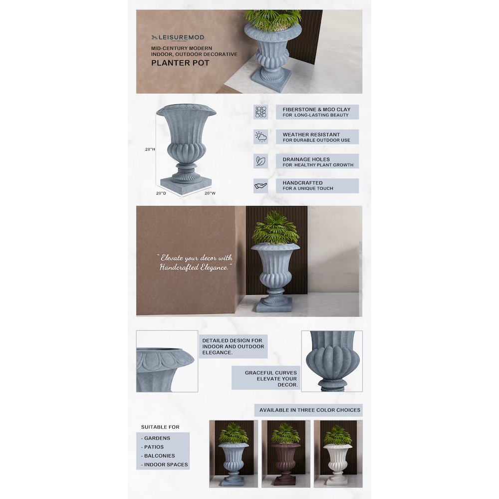 Lotus Series Poly Stone Planter in Aged Concrete, 20 Dia, 28 High. Picture 18