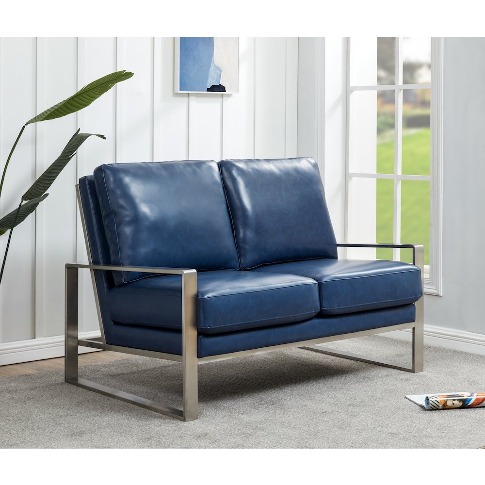 Jefferson Contemporary Modern Faux Leather Loveseat With Silver Frame. Picture 2