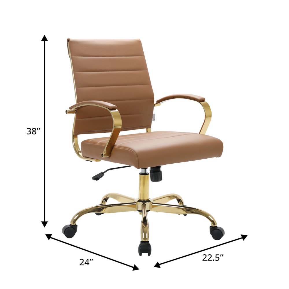 Benmar Home Leather Office Chair With Gold Frame. Picture 1