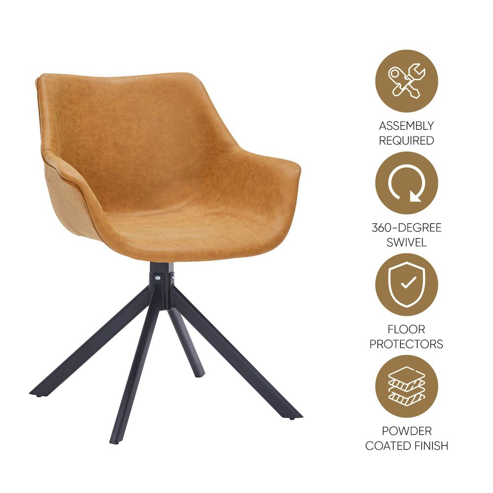 Markley Modern Leather Dining Swival Arm Chair in Light Brown. Picture 3