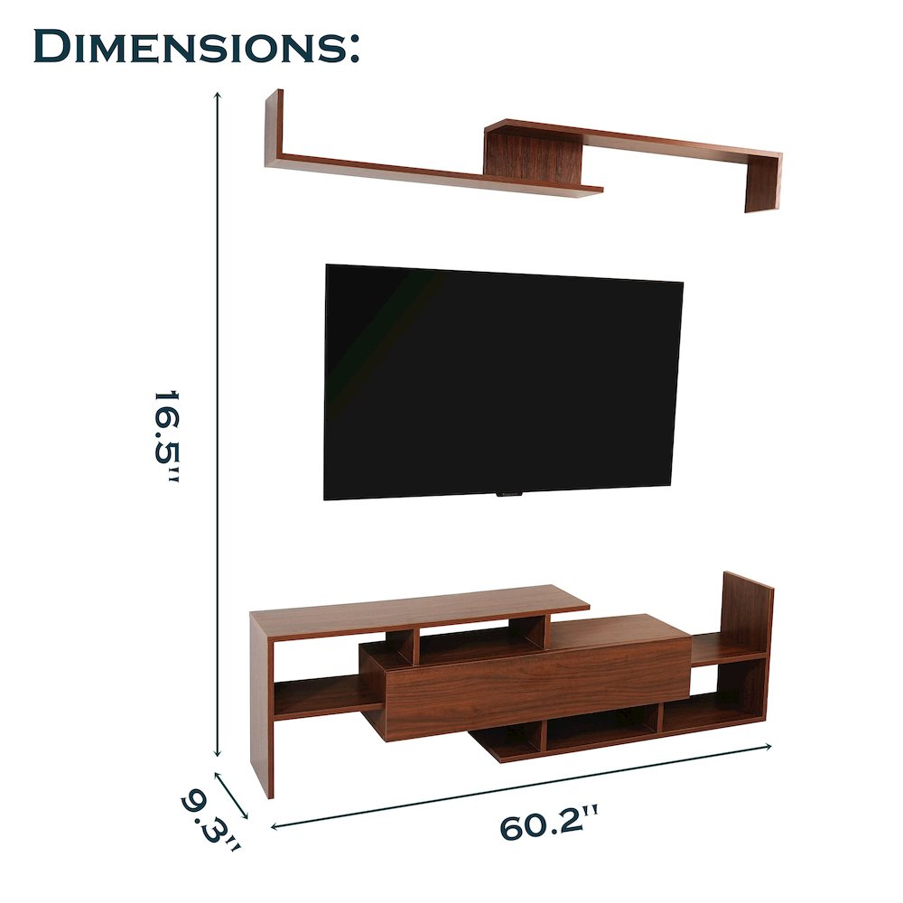 Surrey Modern TV Stand with MDF Shelves and Bookcase in Walnut. Picture 5