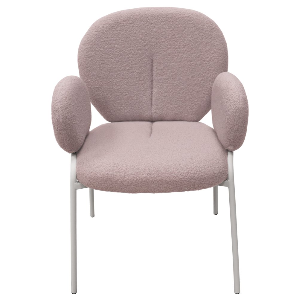 Celestial Series Boucle Dining Arm Chair, White Frame with Grey Fabric. Picture 9