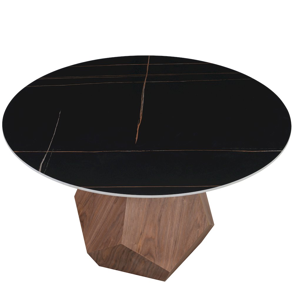 Nebo Modern Dining Table in Walnut Base with Black Sintered Stone  Top. Picture 11
