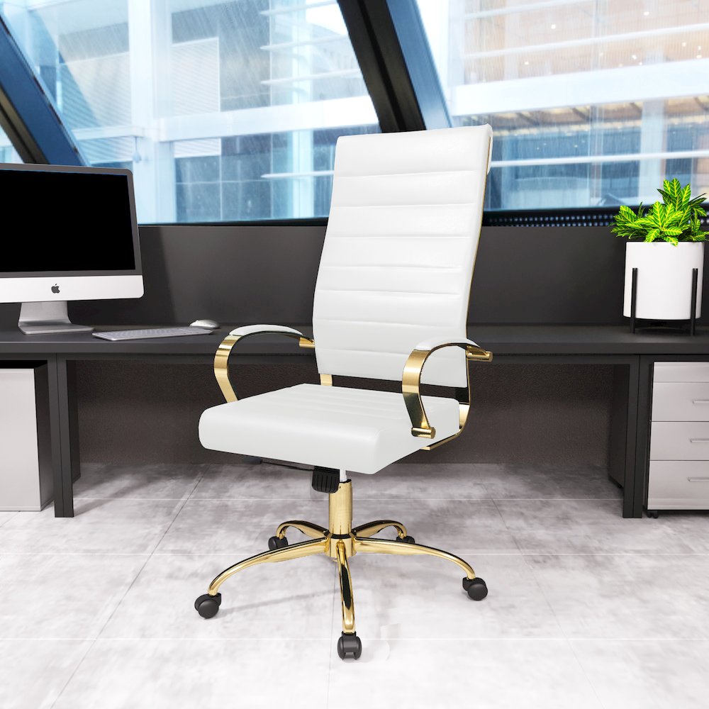 Benmar High-Back Leather Office Chair With Gold Frame. Picture 5