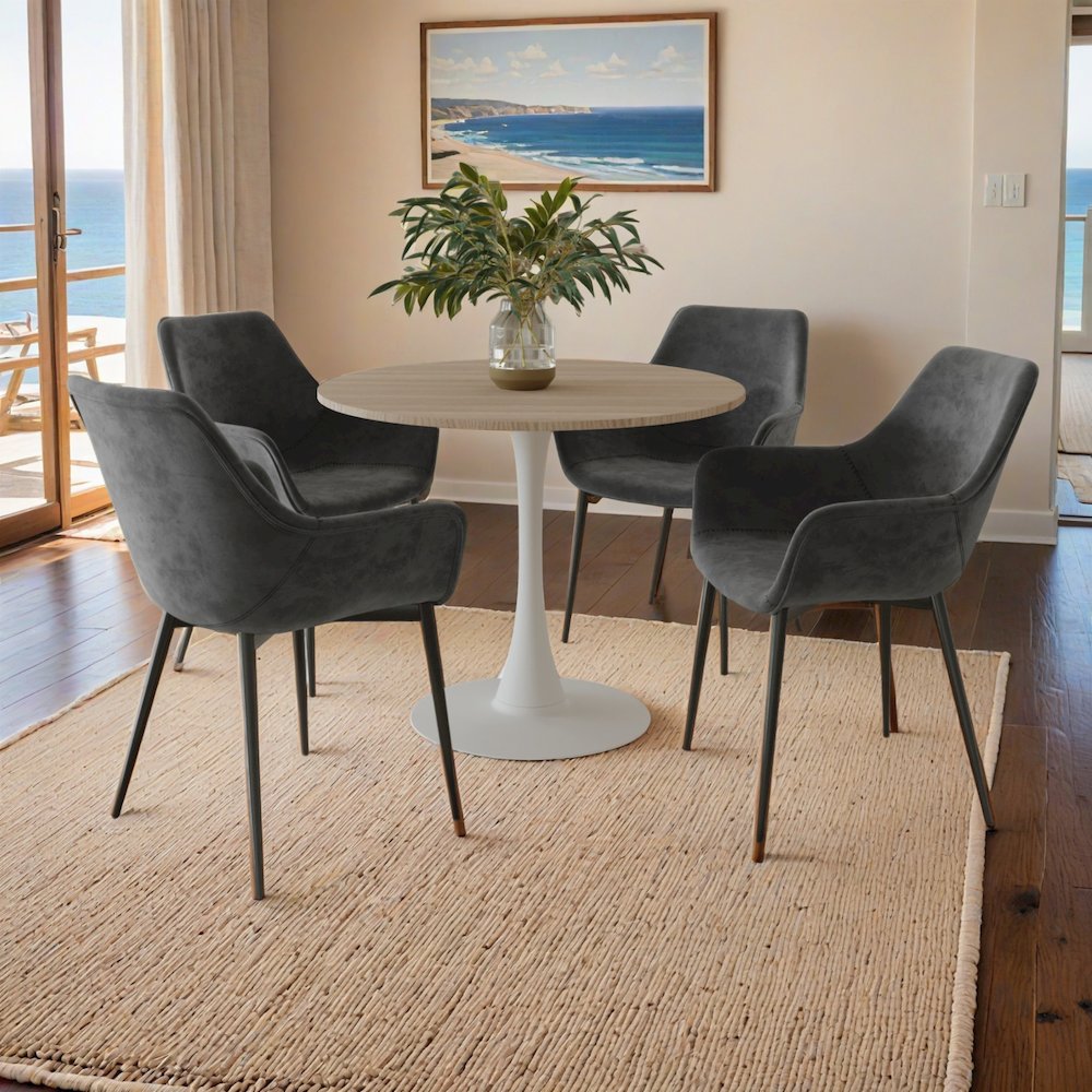 Bristol 27" Round Dining Table White Base with Sintered Stone Natural Wood Top. Picture 5