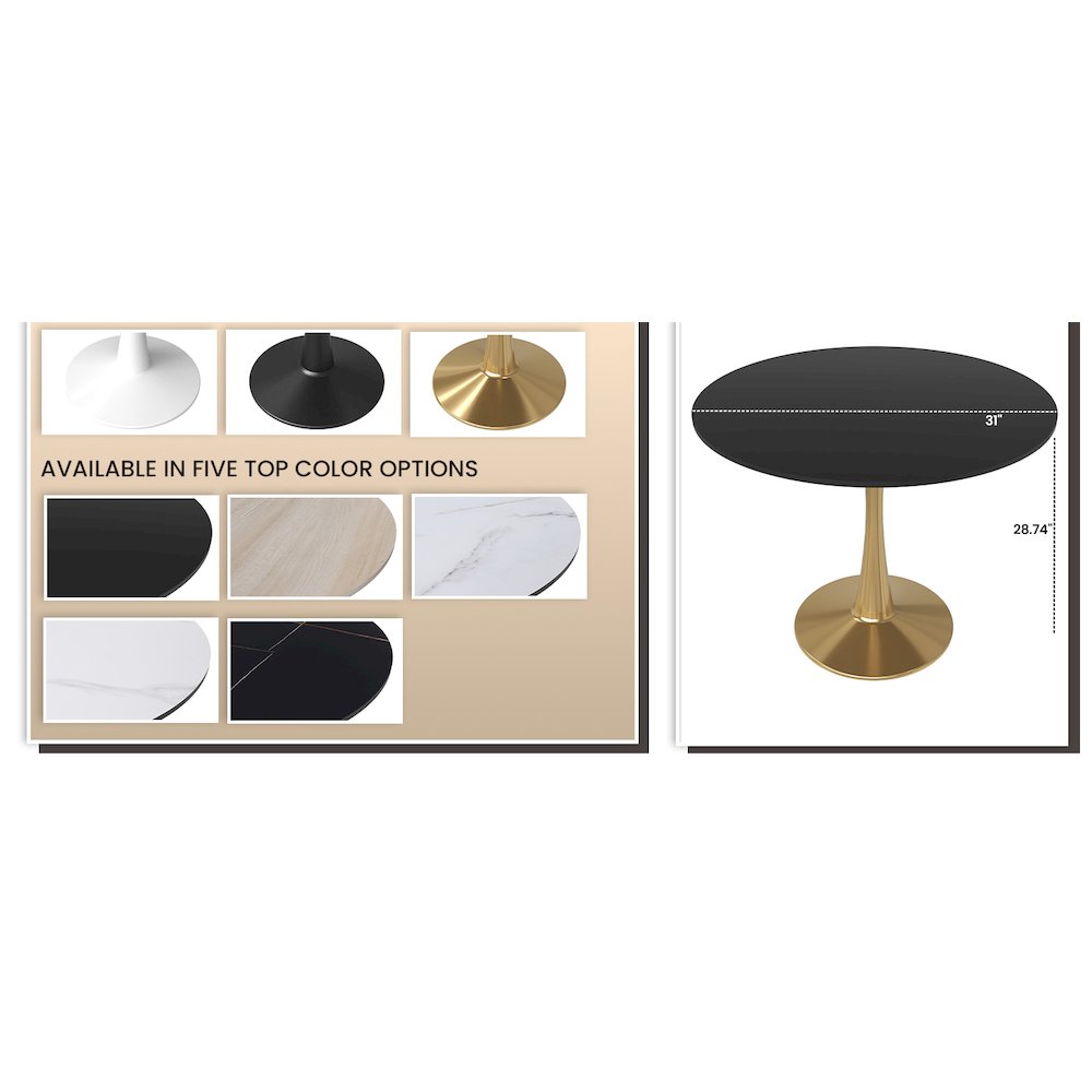 Bristol 31" round dining table Gold Base With Black Top. Picture 8