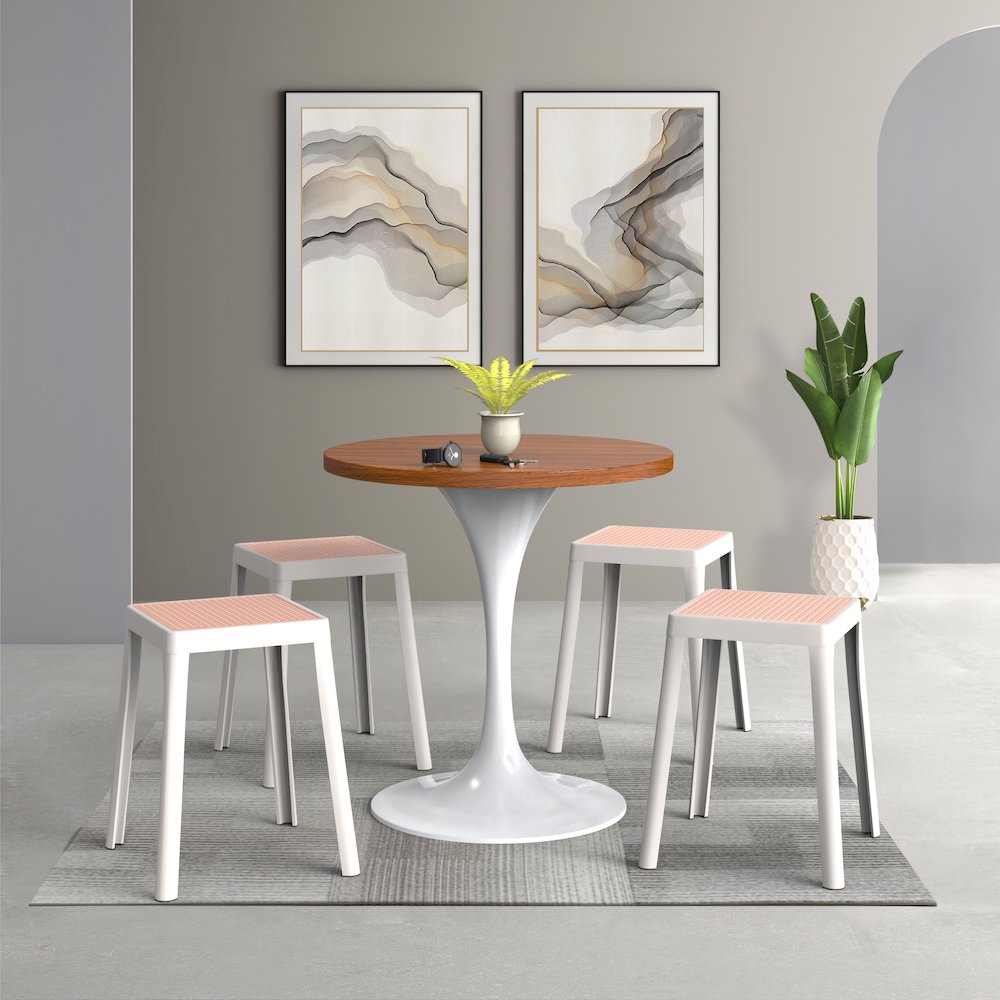 Tresse Series Stackable Poly Stool With Wicker Top 12 in White. Picture 7