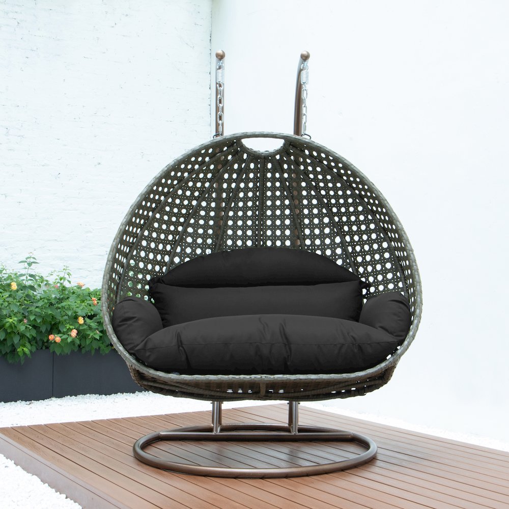 Beige Wicker Hanging 2 person Egg Swing Chair. Picture 4