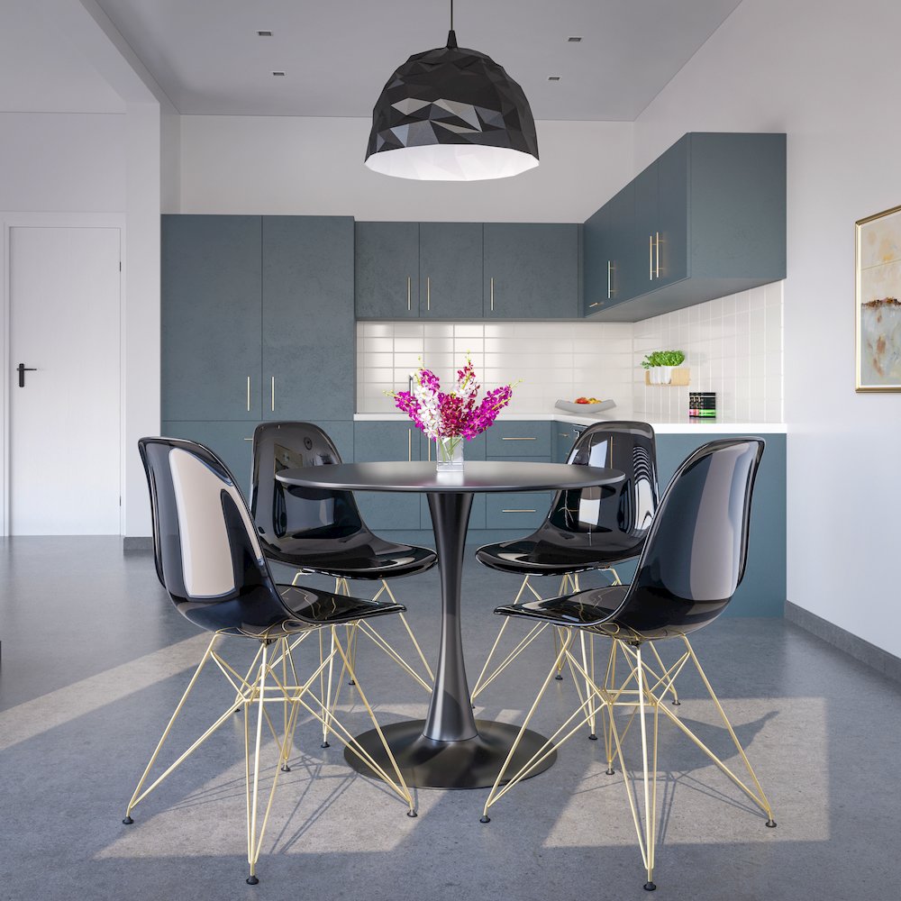 5-Piece Dining Set 35" Round Dining Table in Chrome - Transparent Black. Picture 2