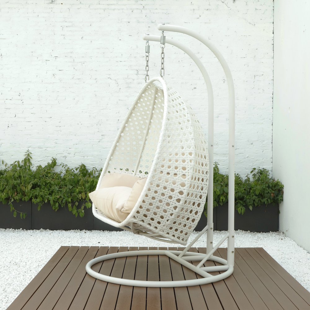 White Wicker Hanging 2 person Egg Swing Chair. Picture 5