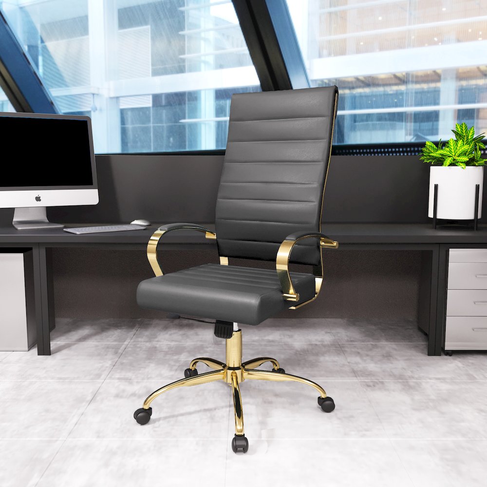 Benmar High-Back Leather Office Chair With Gold Frame. Picture 5