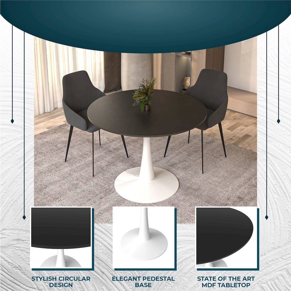 Bristol, 40" Round dining table in White Base with Blacktop. Picture 12