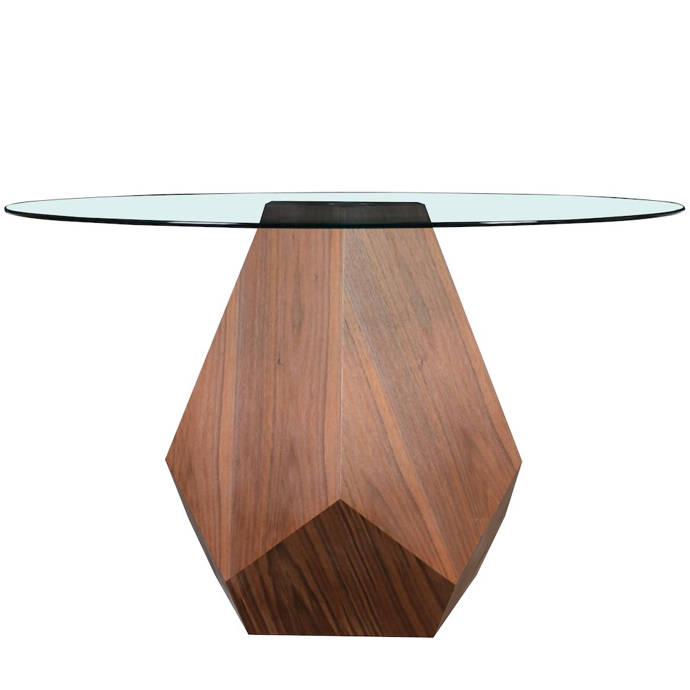 Nebo Modern Dining Table in Walnut Base with Clear Glass Top. Picture 9