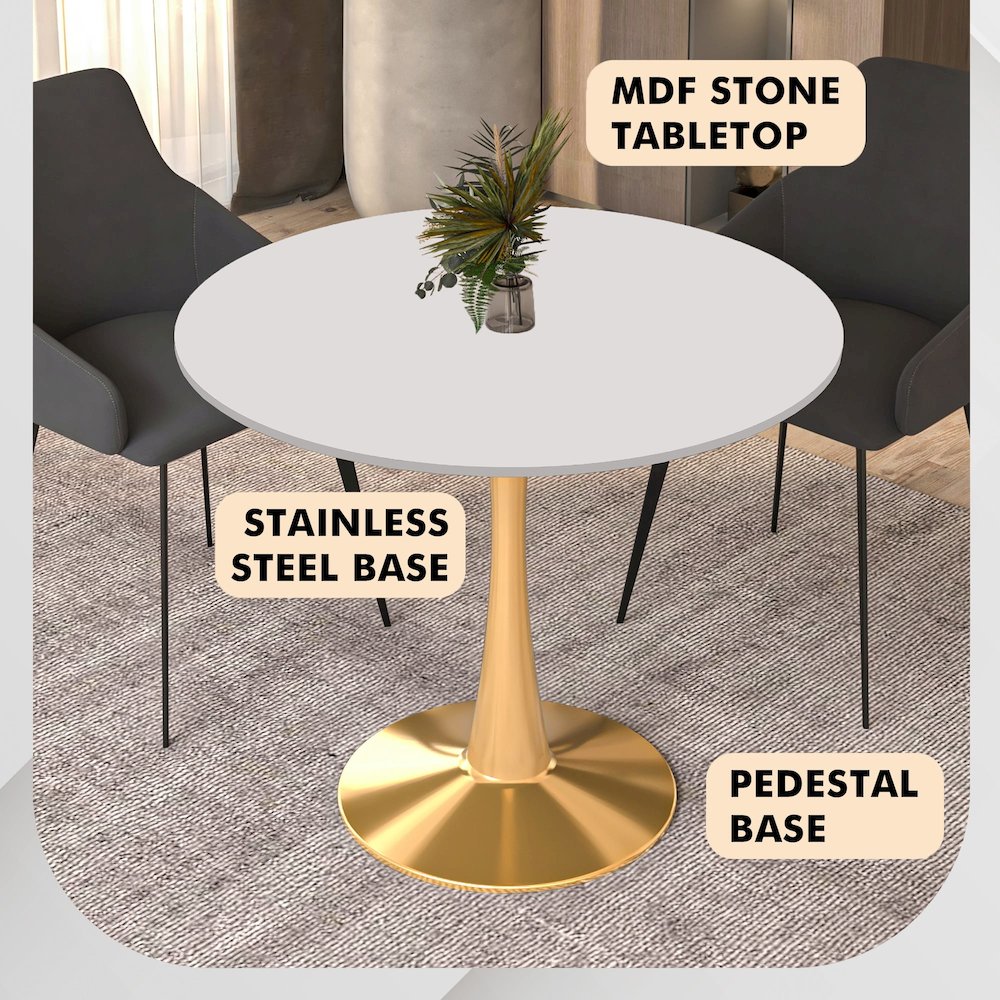 Bristol 35" round dining table Gold Base With White Top. Picture 13