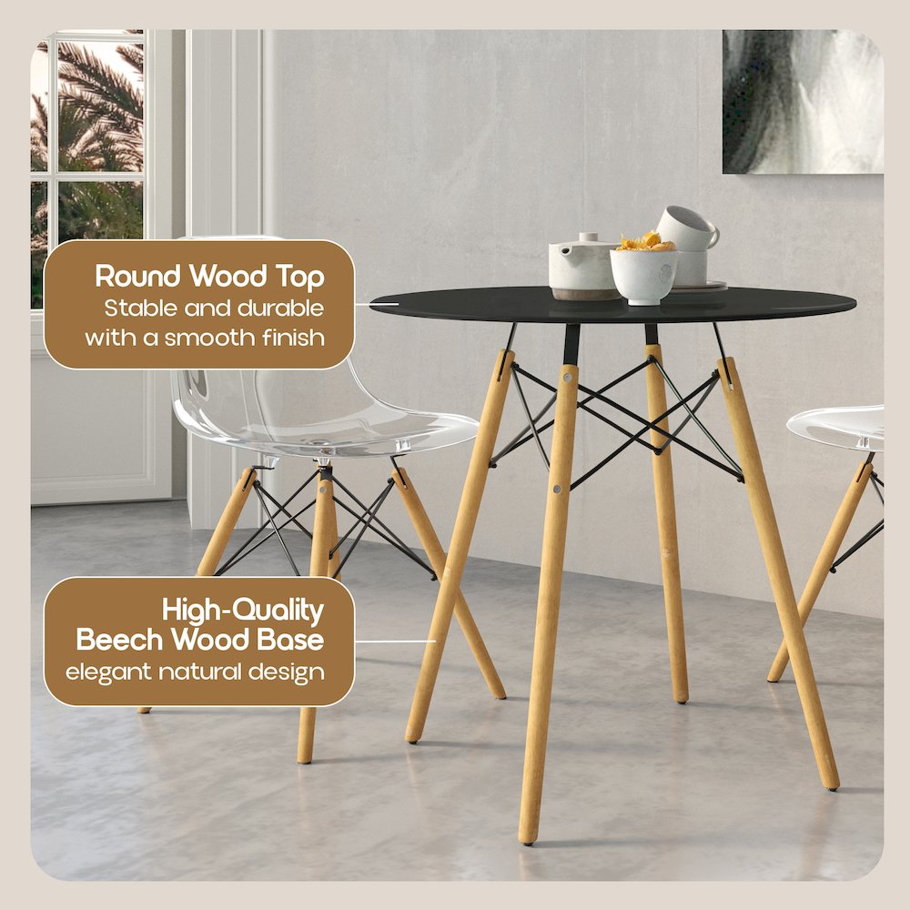 Dover Round Bistro Wood Top Dining Table W/ Natural Wood Eiffel Base. Picture 5