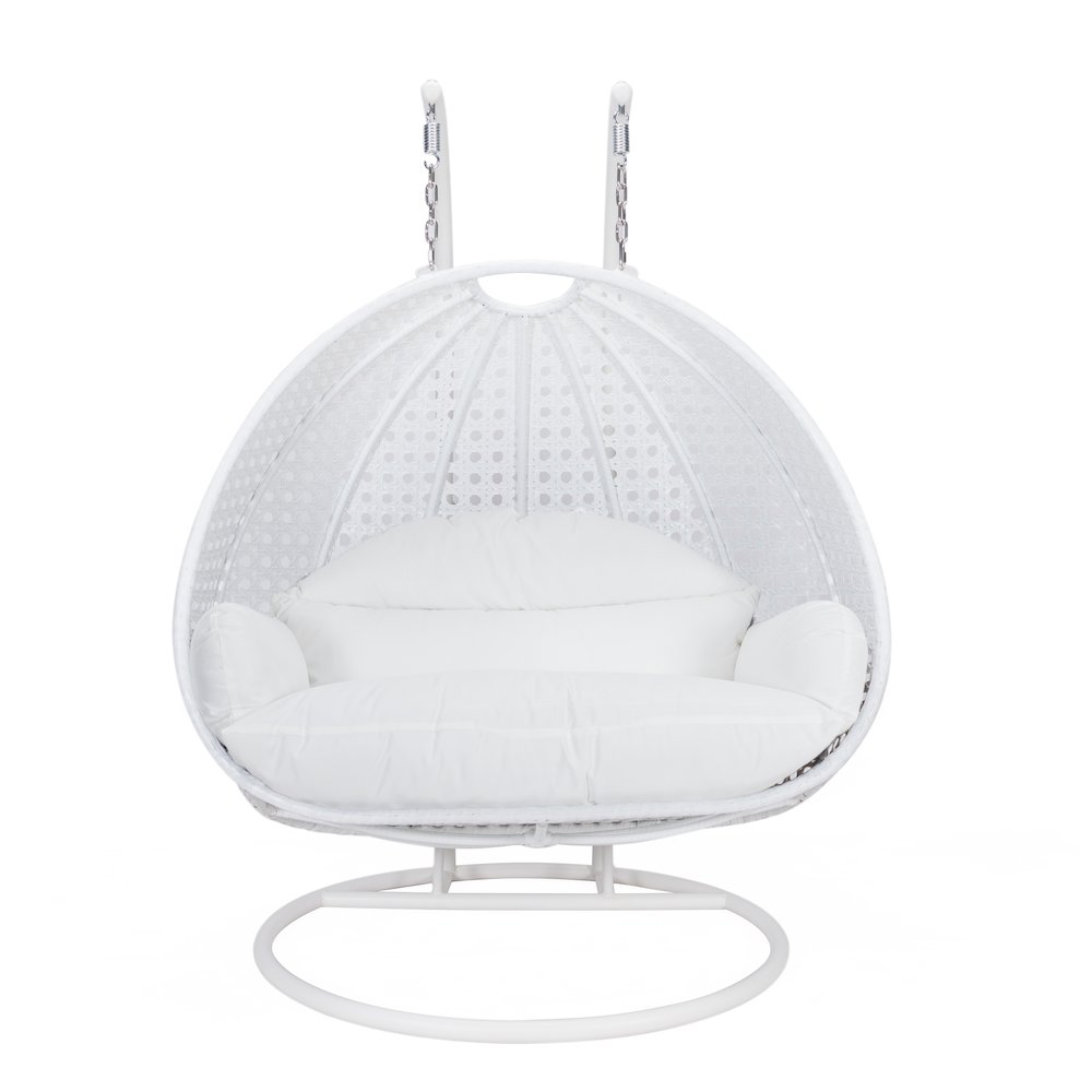 White Wicker Hanging 2 person Egg Swing Chair. Picture 5