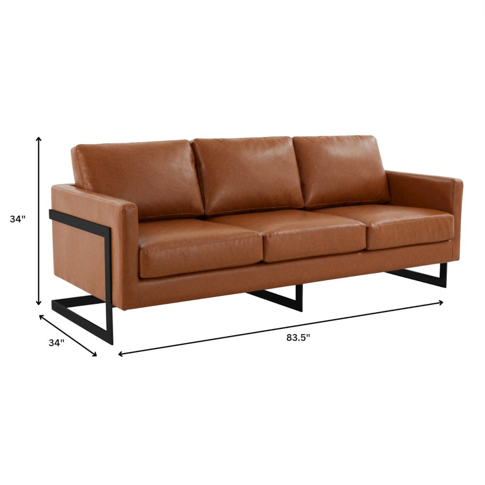 Lincoln Brown Leather Sofa With Black Frame. Picture 1