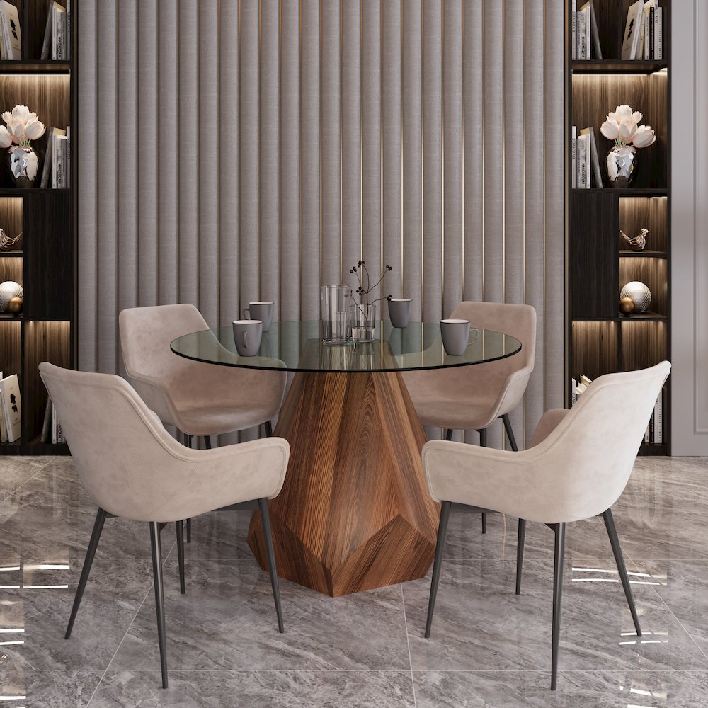 Nebo Modern Dining Table in Walnut Base with Clear Glass Top. Picture 6