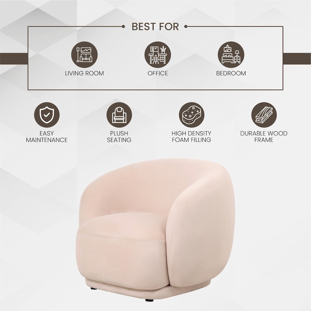 Faze Collection Modern Single Seater Sofa in Beige Velvet. Picture 3