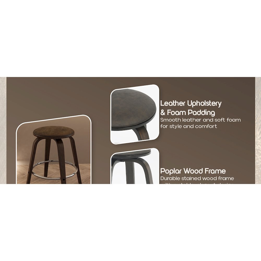 Wooden Counter Stool Pelya Collection Modern Style Walnut Glazed color in Brown. Picture 28
