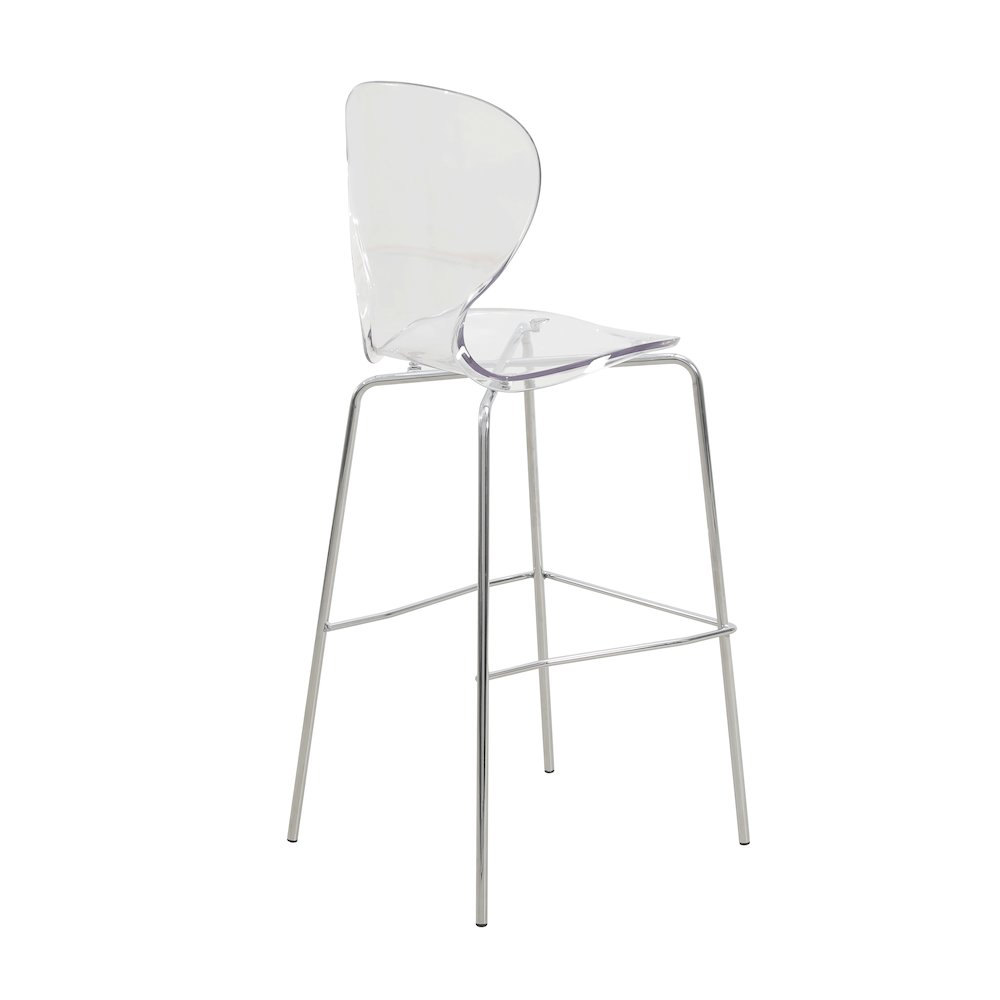 Oyster Acrylic Barstool with Steel Frame in Chrome Finish in Clear. Picture 6