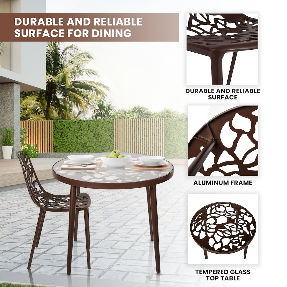 Devon Mid-Century Modern 3-Piece Aluminum Outdoor Patio Dining Set. Picture 3
