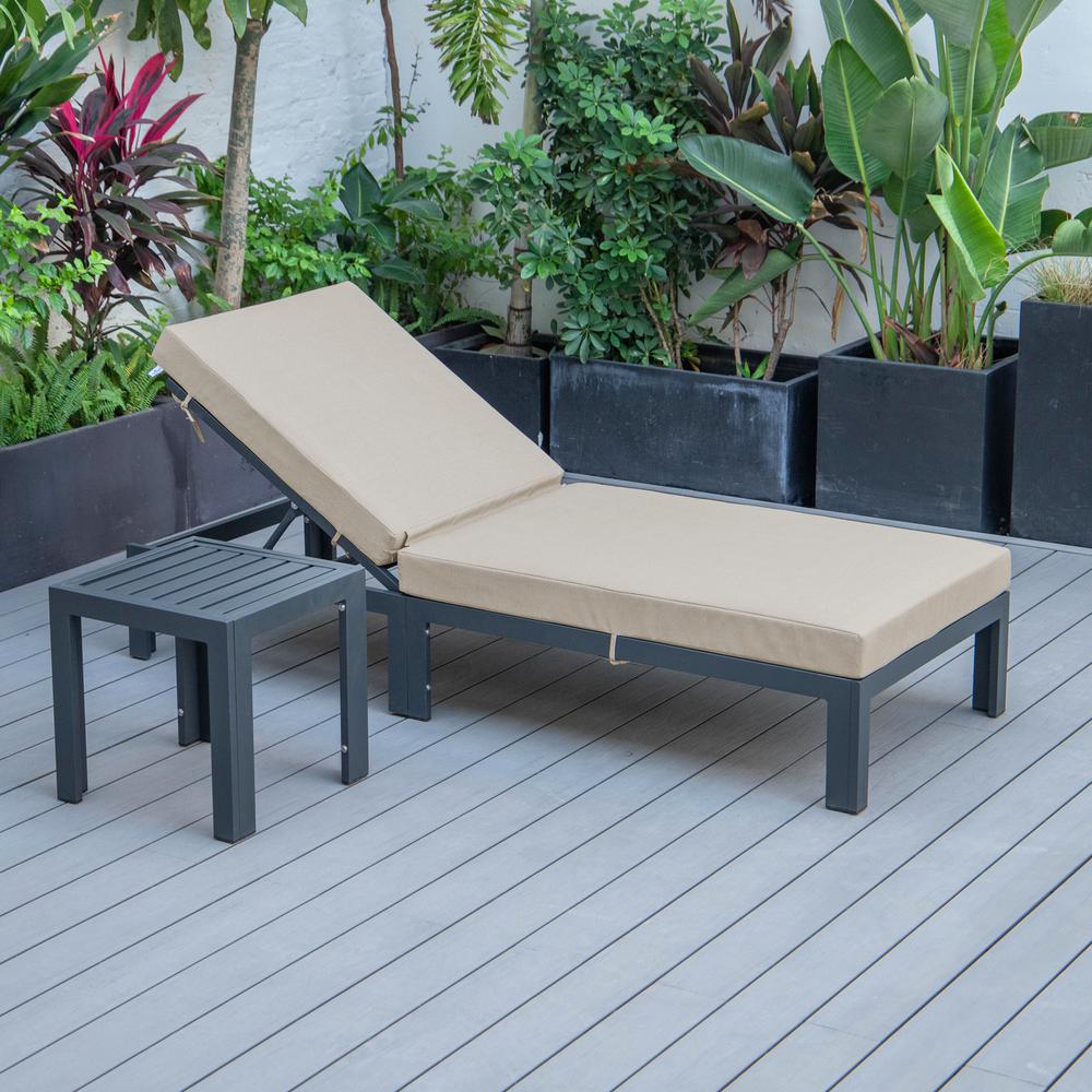 Chelsea Modern Outdoor Chaise Lounge Chair With Side Table & Cushions. Picture 3
