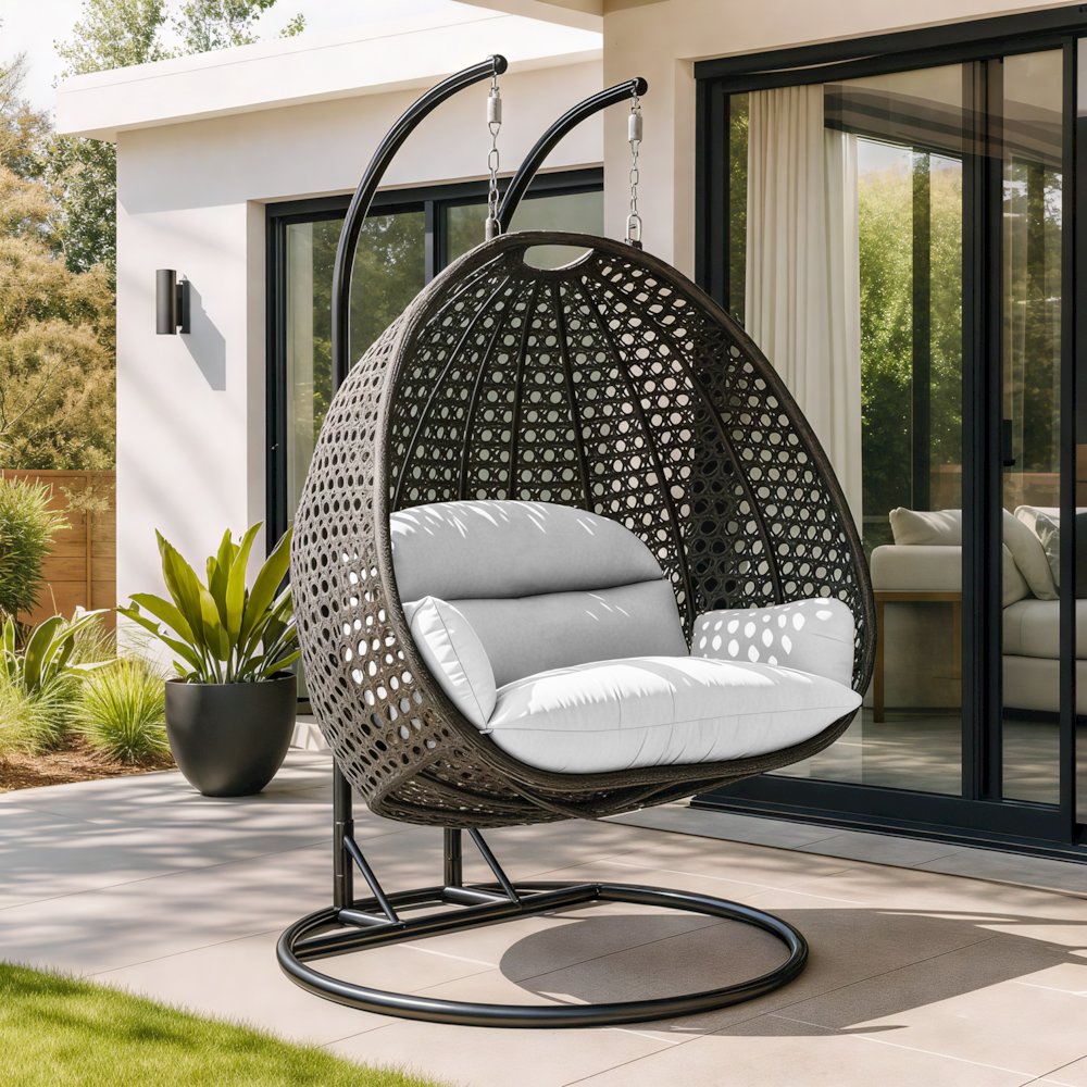 Charcoal Wicker Hanging 2 person Egg Swing Chair. Picture 9