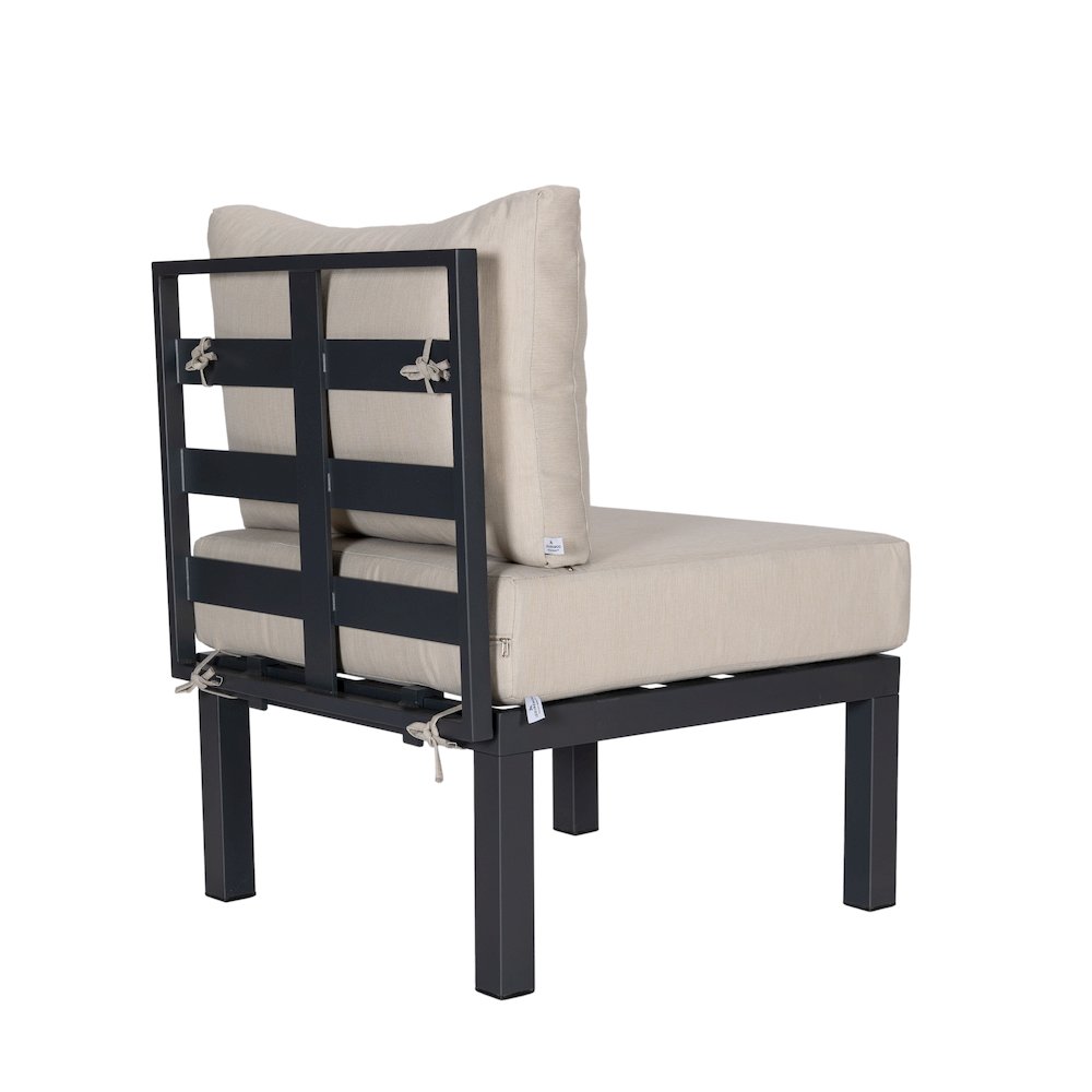 Chelsea 7-Piece Patio Sectional And Fire Pit Table Black Aluminum With Cushions. Picture 7